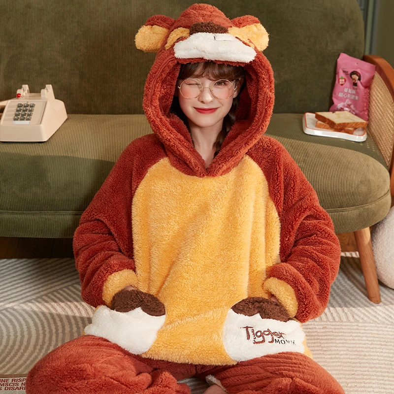 Winter Women Pajama Sets Coral Fleece Lady Long Sleeve Sleepwear Home Suit Hooded Cartoon Tiger Thicken Pijama Mujer
Winter Women Pajama Sets Coral Fleece Lady Long Sleeve Sleepwear Home Suit Hooded Cartoon Tiger Thicken Pijama Mujer