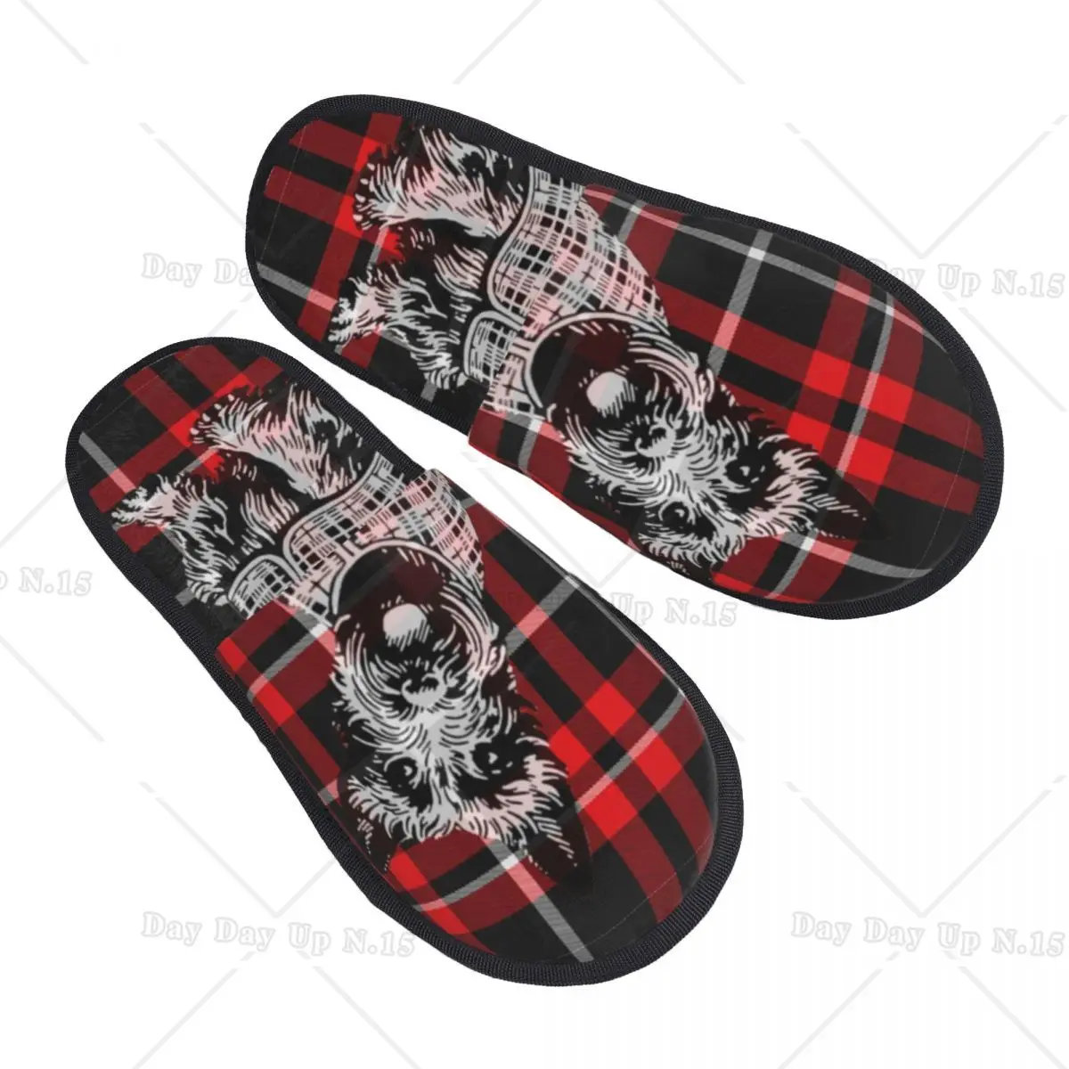 

Custom Scottish Terrier Dog On Red And Black Tartan Plaid Soft Memory Foam House Slippers Scottie Comfy Warm Anti-Skid Slipper