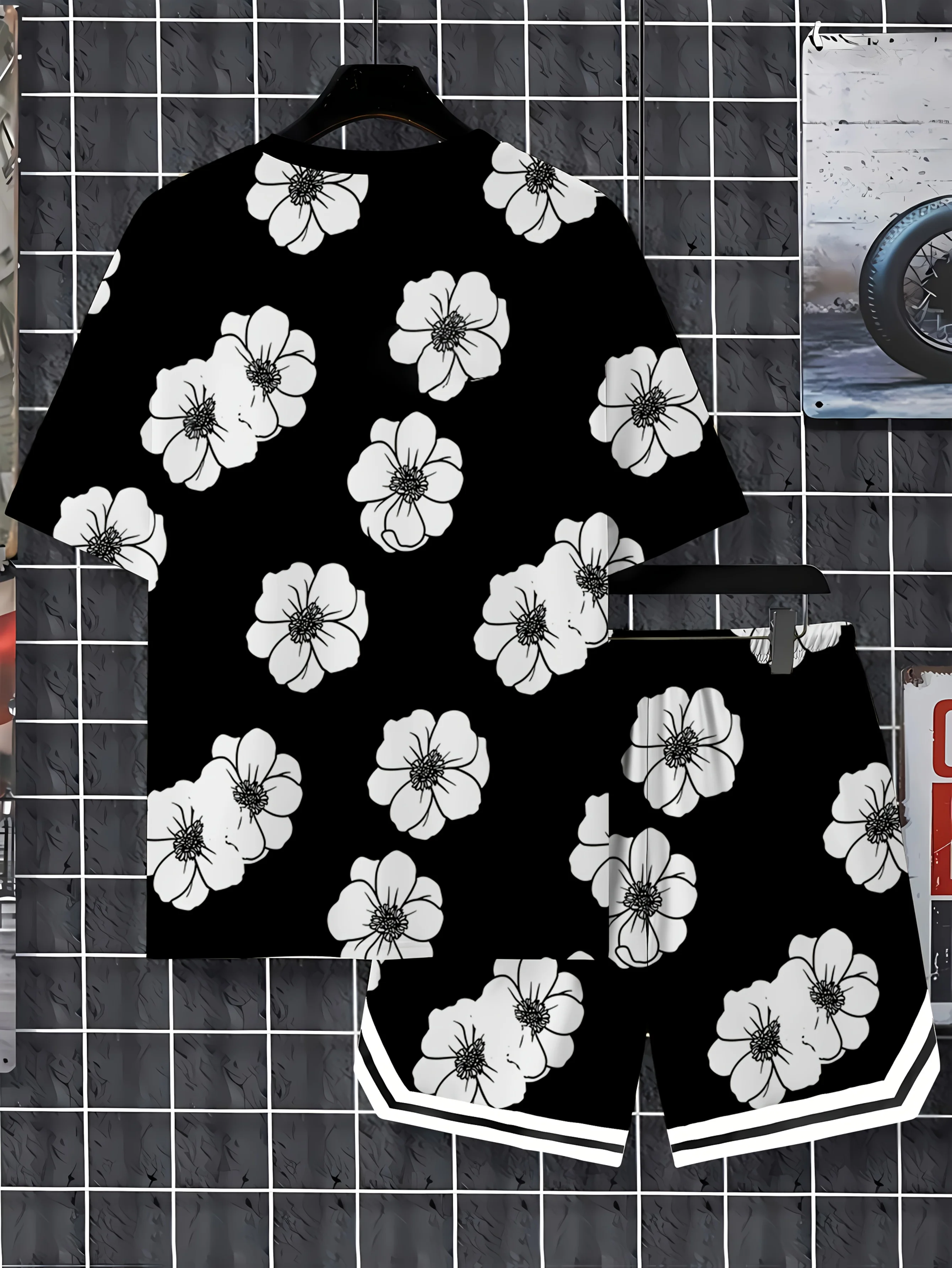 صيف 2025 مجموعة ملابس رجالية جديدة ثلاثية الأبعاد مطبوعة زهرة في الهواء الطلق مجموعة أزياء غير رسمية صيف 2025 مجموعة ملابس رجالية جديدة ثلاثية الأبعاد مطبوعة زهرة في الهواء الطلق مجموعة أزياء غير رسمية