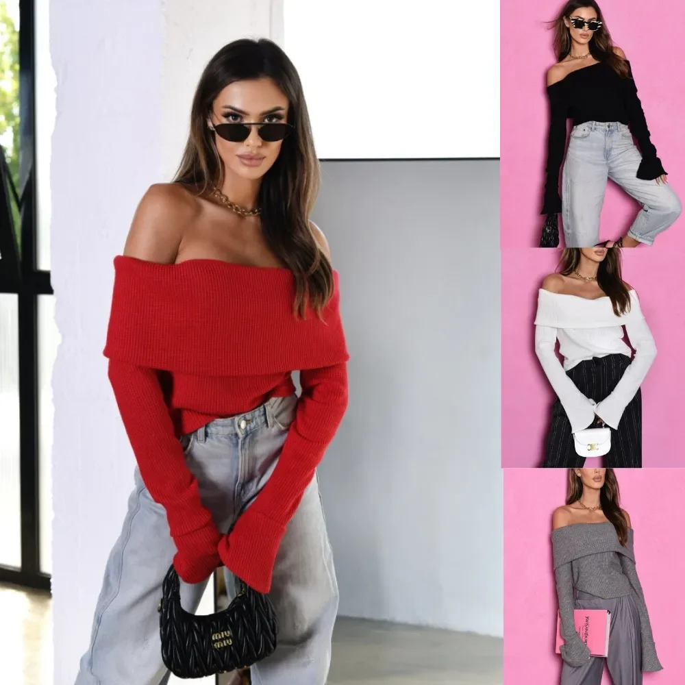Women Knit Sweaters Slash Neck Solid Full Sleeve Tops Pullovers Slim Fit Casual Knitted Jumpers Office Ladies Autumn 2023
Women Knit Sweaters Slash Neck Solid Full Sleeve Tops Pullovers Slim Fit Casual Knitted Jumpers Office Ladies Autumn 2023