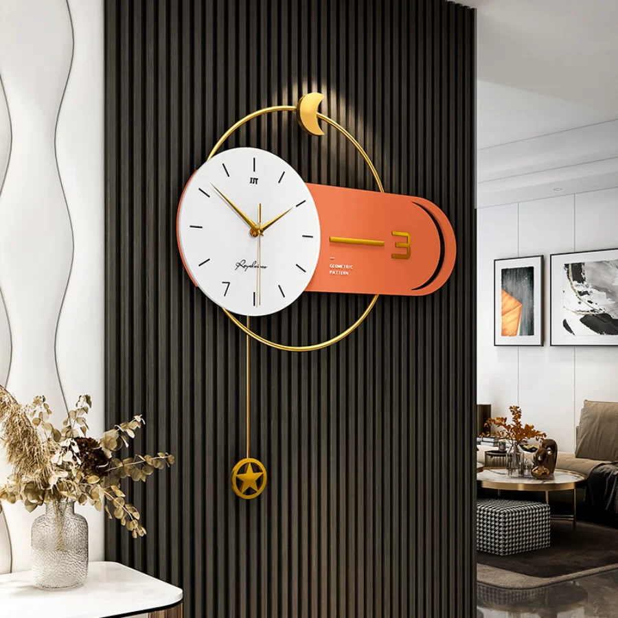 

Living Room Wall Clock Decoration Modern Art Elegant Unique Wall Clock Silent Needles Number White Orange Duvar Saati Room Decor