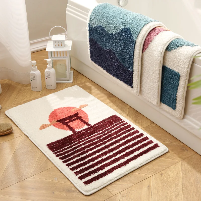 

Simple Bathroom Absorbent Floor Mat Toilet Doormat Household Flocking Non-slip Mat Entrance Doormat Bathroom Carpet