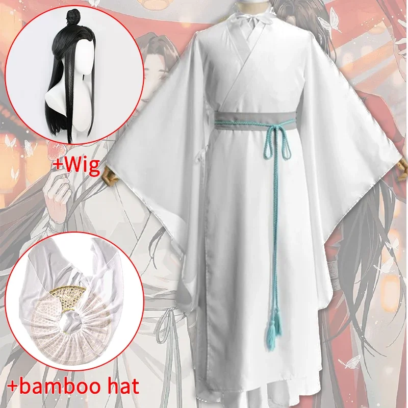 

Anime Tian Guan Ci Fu Xie Lian Cosplay Costume Wig Bamboo Hat Prop White HanFu Outfit Xie Lian Uniform Halloween Costumes