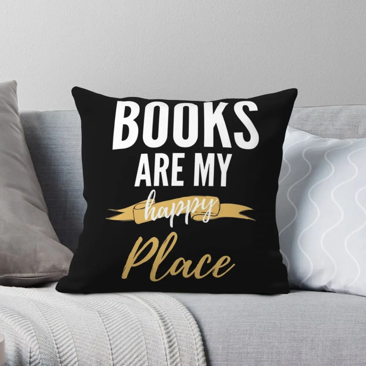 

Books Are My Happy Place Square Pillowcase Polyester Linen Velvet Printed Zip Decor Throw Pillow Case Home Cushion Cover