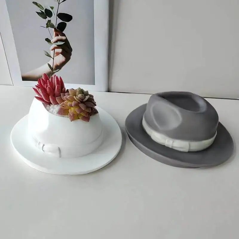 

3D Hat Silicone Mold DIY Aroma Candle Plaster Vase Mould Top Hats Gypsum Mixed Clay Flowerpot Mold Garden Planter Decoration