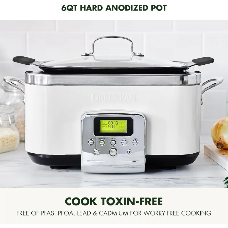 

8- in -1 Programmable 6QT Electric Slow Cooker, Dishwasher Safe Lid & Removable Crock, PFAS-Free Healthy Ceramic Nonstick Multi