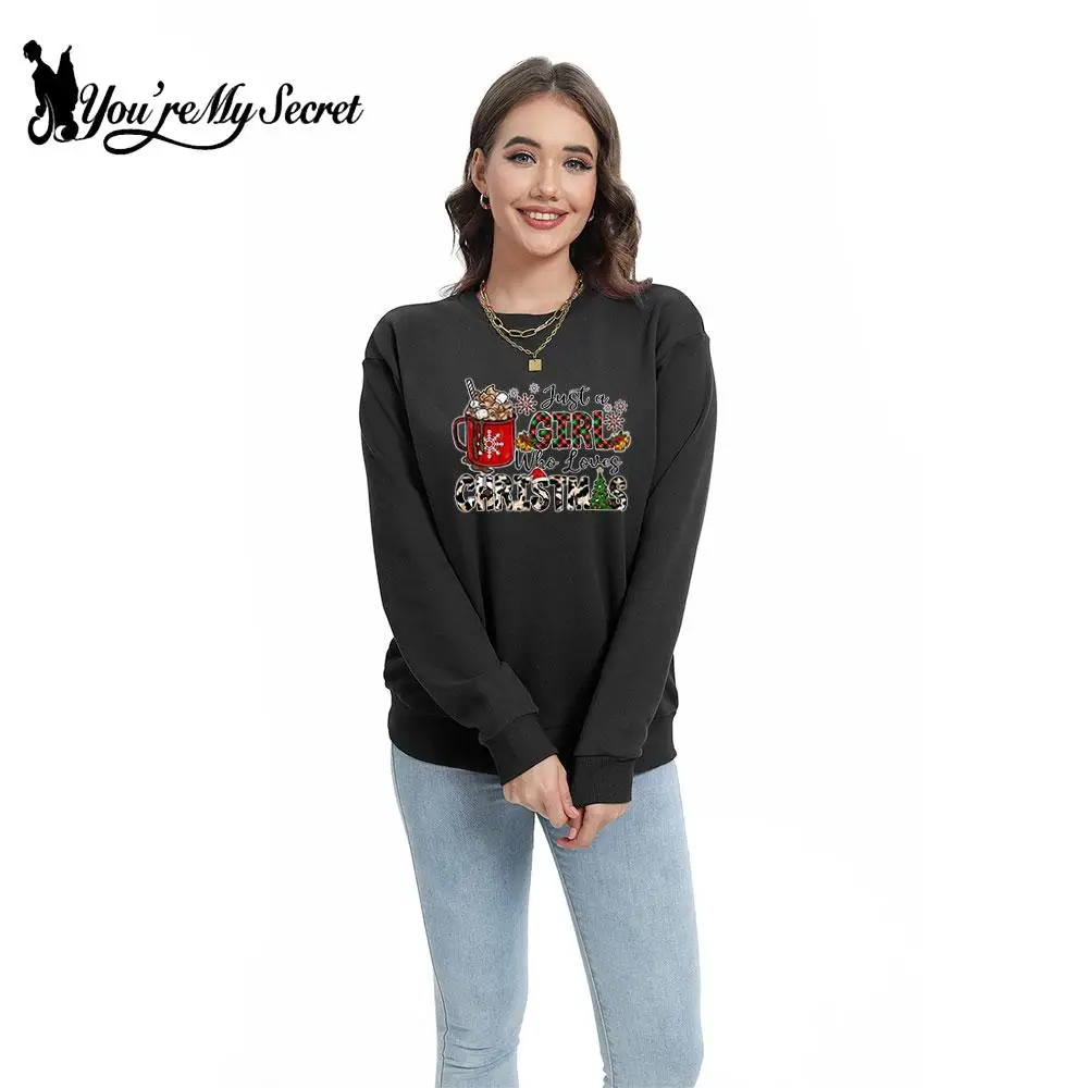 

[You're My Secret] Christmas Holiday Party Hoodies Women Black Casual Letter Printing Pullover Winter Warm Loose Hoody Clothes