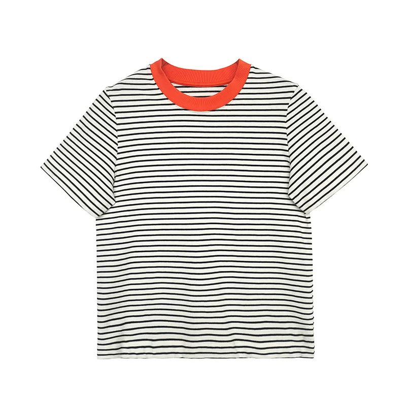 TT050 2023 summer new women's coat standard version of round neck striped short-sleeved T-shirt casual everyday 
TT050 2023 summer new women's coat standard version of round neck striped short-sleeved T-shirt casual everyday