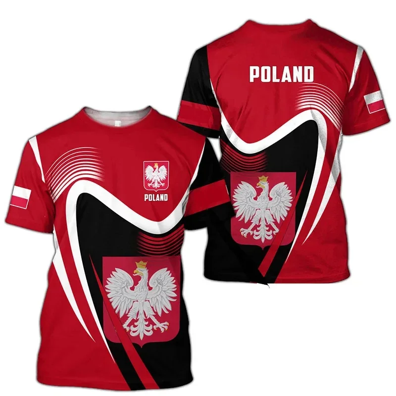 

Summer New 3D The Flag Of Poland Print T Shirt Poland Coat Of Arms Emblem Graphic T-shirts For Men Unisex Harajuku Short Shirts