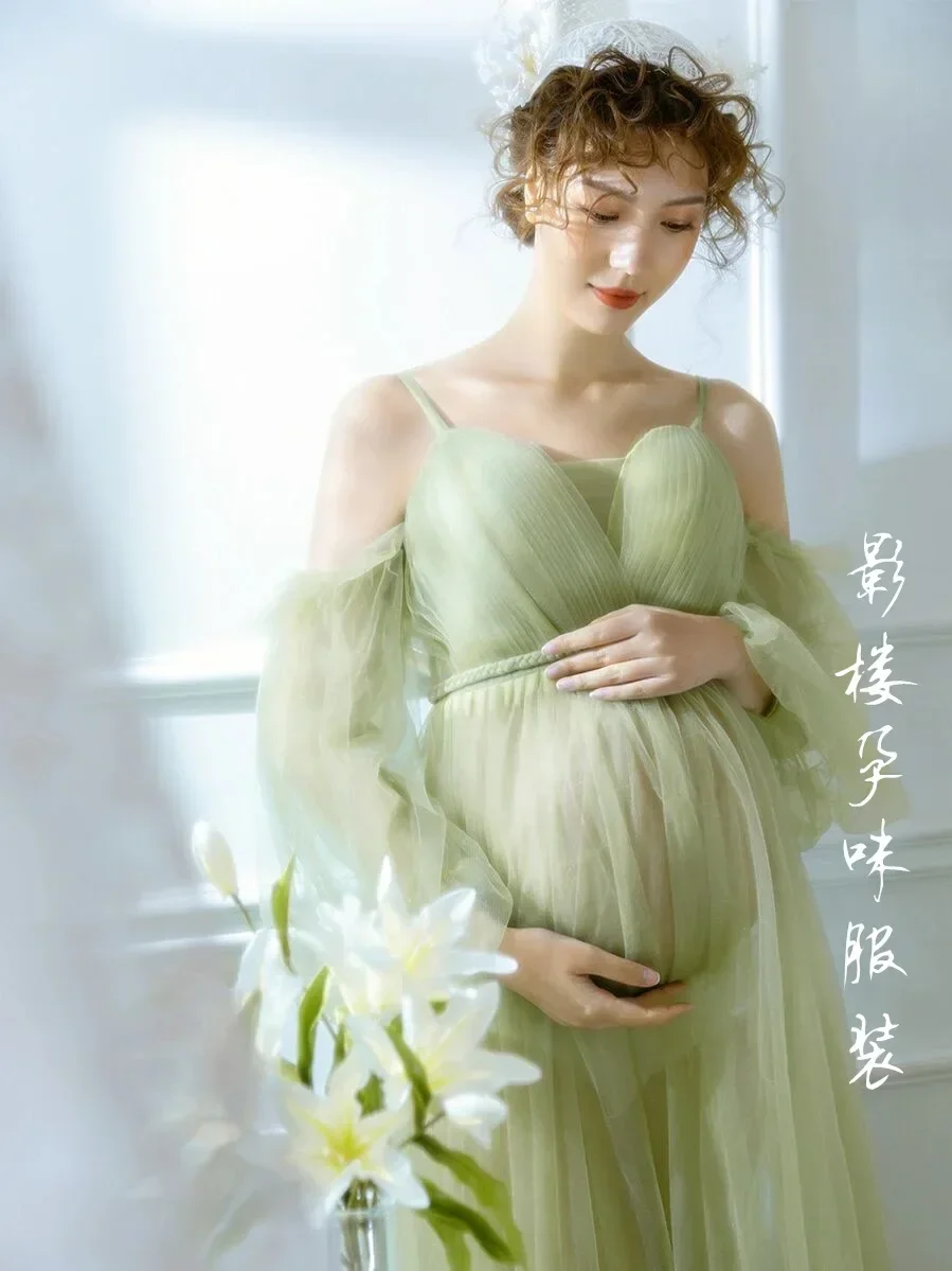 

Photography Props Forest Green Fairy Maternity Dresses for Photo Shoot Pregnancy Dress Pregnant Gown Elegant Studio Clothes