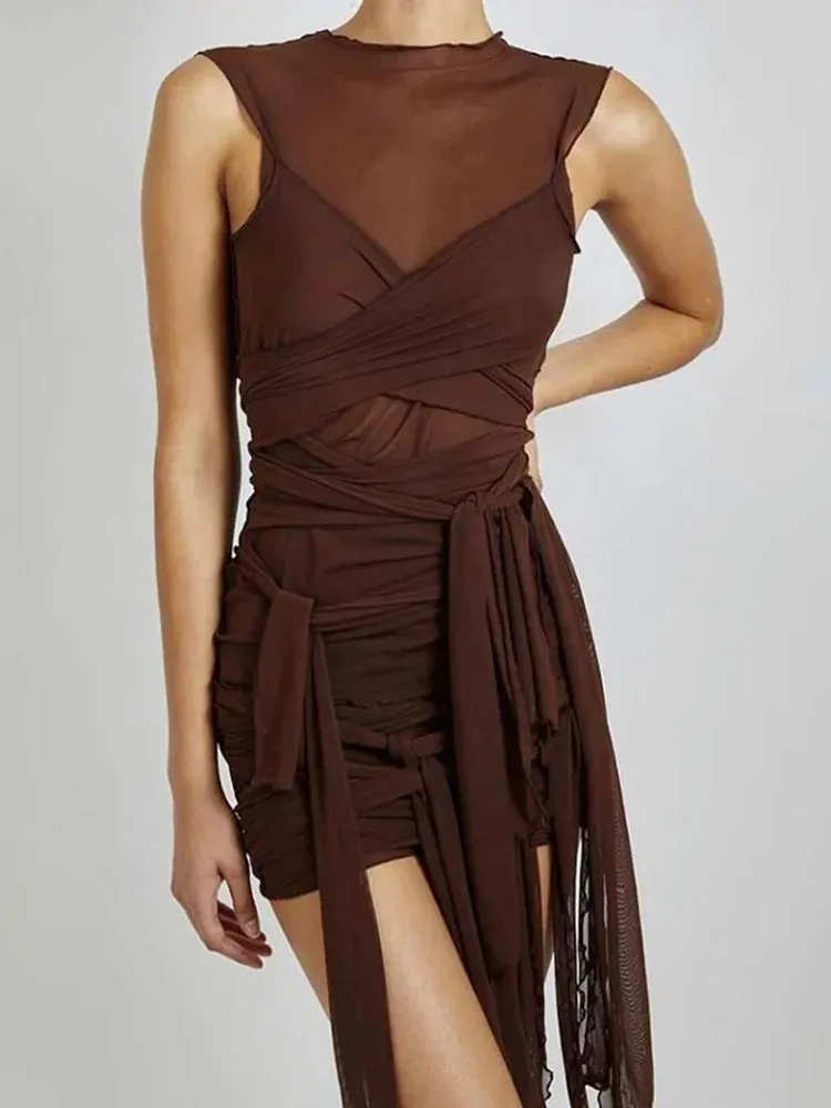 Bangniweigou Ribbon Wrap Up Draped Mesh See Through Bandage Dress Women Mummy Tie Up Bodycon High Waist Short Brown Dresses
Bangniweigou Ribbon Wrap Up Draped Mesh See Through Bandage Dress Women Mummy Tie Up Bodycon High Waist Short Brown Dresses