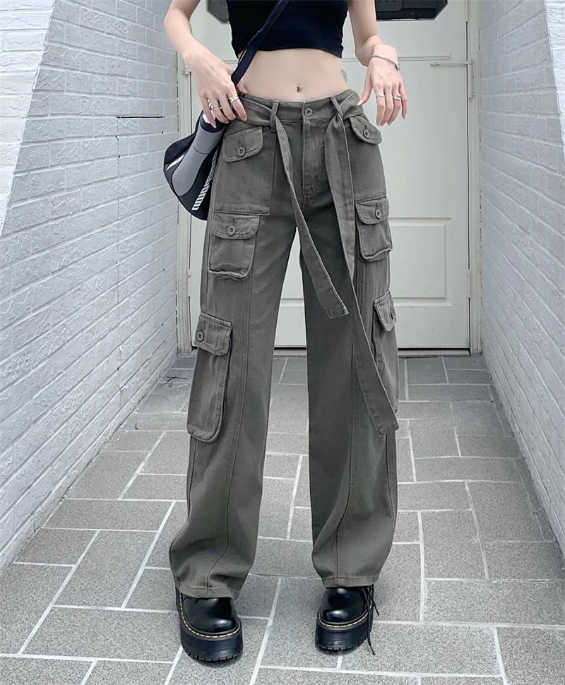 Retro Ladies Cargo Pants American Pockets Wide Leg Solid Color Belt Pants Y2K Spring Autumn Casual Loose Straight Trousers
Retro Ladies Cargo Pants American Pockets Wide Leg Solid Color Belt Pants Y2K Spring Autumn Casual Loose Straight Trousers