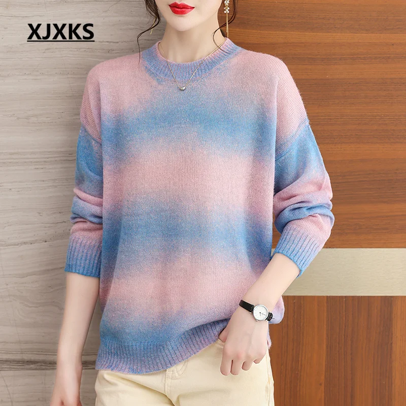 XJXKS 2022 Autumn And Winter Latest Loose Plus Size Women's Sweater Fashion Gradient Striped Top Wool Knitted Pullover
XJXKS 2022 Autumn And Winter Latest Loose Plus Size Women's Sweater Fashion Gradient Striped Top Wool Knitted Pullover
