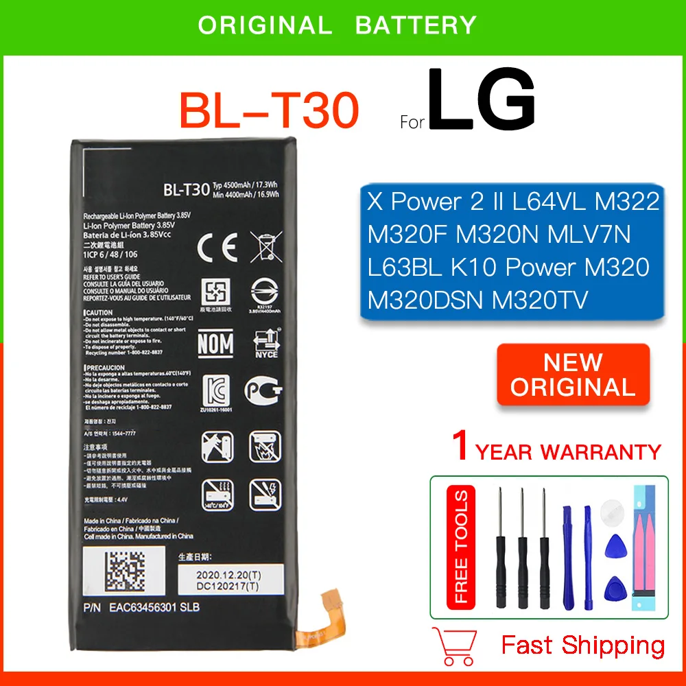 

Original Battery BL-T30 4500mAh For LG X Power 2 II Power2 L64VL M320F M320N M322 L63BL K10 Power M320 M320DDSN M320TV MLV7N