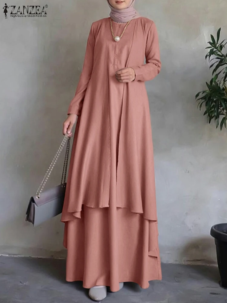 

ZANZEA Women Long Sleeve Muslim Kaftan Maxi Dresses Irregular Hem Loose Long Dress Dubai Turkey Abaya Hijab Sundress Oversize