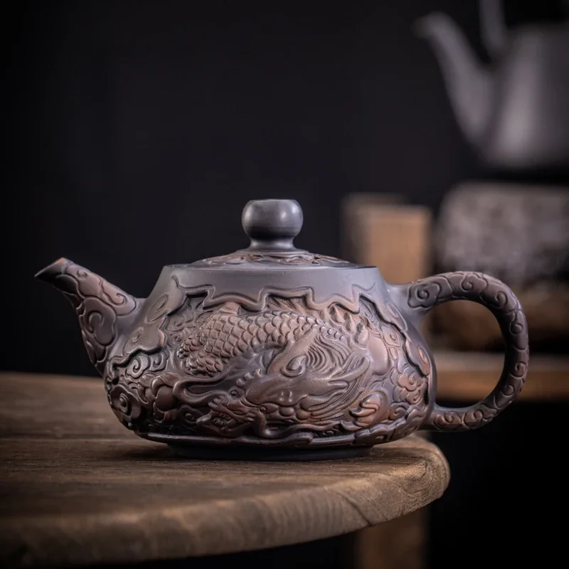 

Purple Pottery Teapot Hand Carving Ceramic Drink Pot Kettle Pot Kung Fu Tea Set Pure Teapot Teapot for Tea Puer Tea Gift Box