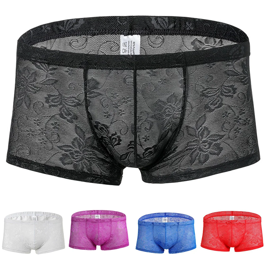 

Flat Boxers Men's Swimming Trunks Sexy Lingerie-Sissy Panties Lace Shorts U Convex Pouch Boxer Briefs Gay Underwear Knickers