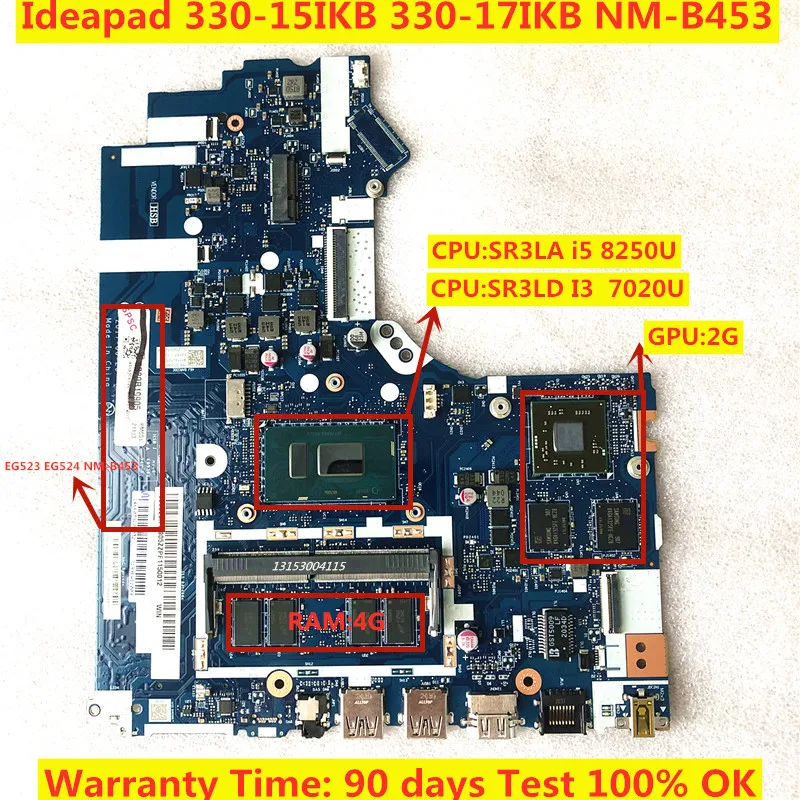 

NM-B453 For Ideapad 330-15IKB 330-17IKB Laptop Motherboard 5B20R19919 i5-8250U CPU N530 2G GPU 4GB RAM 100% test ok