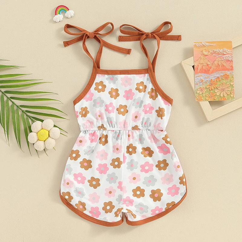 

Little Girls Summer Casual Jumpsuit Sleeveless Floral Print Cami Playsuit Beachwear