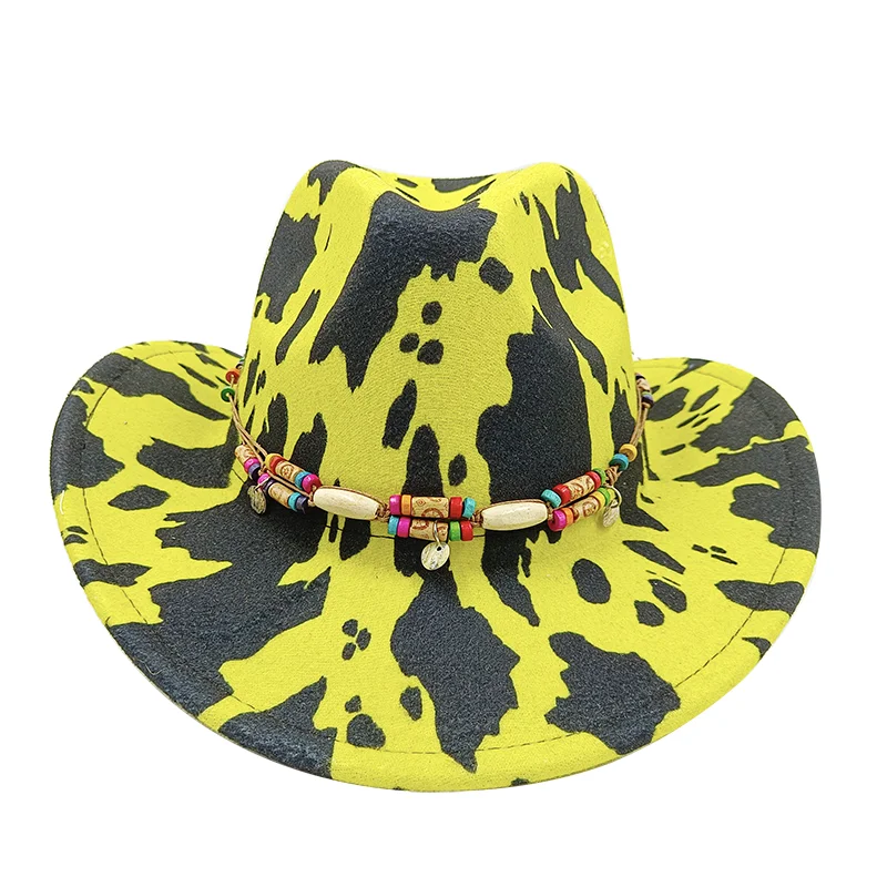 

2022 cowboy hat jazz cow pattern curved edge monochrome knight felt hat for men and women with big eaves шапка мужская