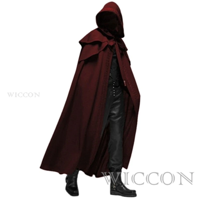

Medieval Vintage Costume Hooded Loose Black Cloak Coats Windproof Trench Chic Winter Long Cape Gothic Men Monk Halloween Cosplay