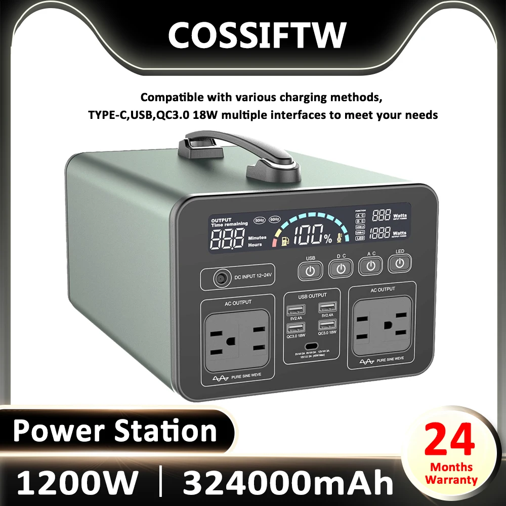 

COSSIFTW Portable Power Station 110V/220V Solar Generator 1200W/1000W/700W/500W Emergency Power Supply for Camping Home RV
