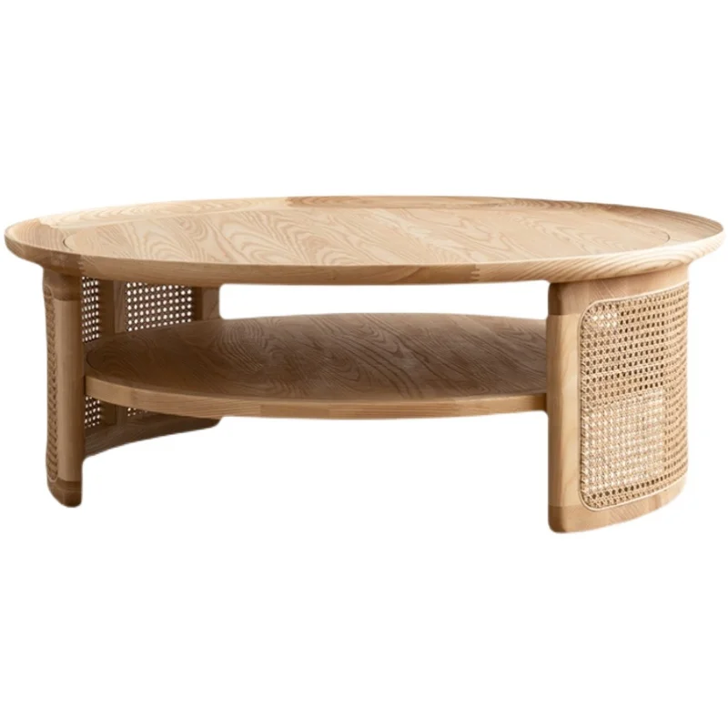 

Круглый журнальный столик из массива дерева в японском стиле, современный простой чайный столик из ротанга для дома, гостиной, круглый стол из ясеня, художественный дизайн