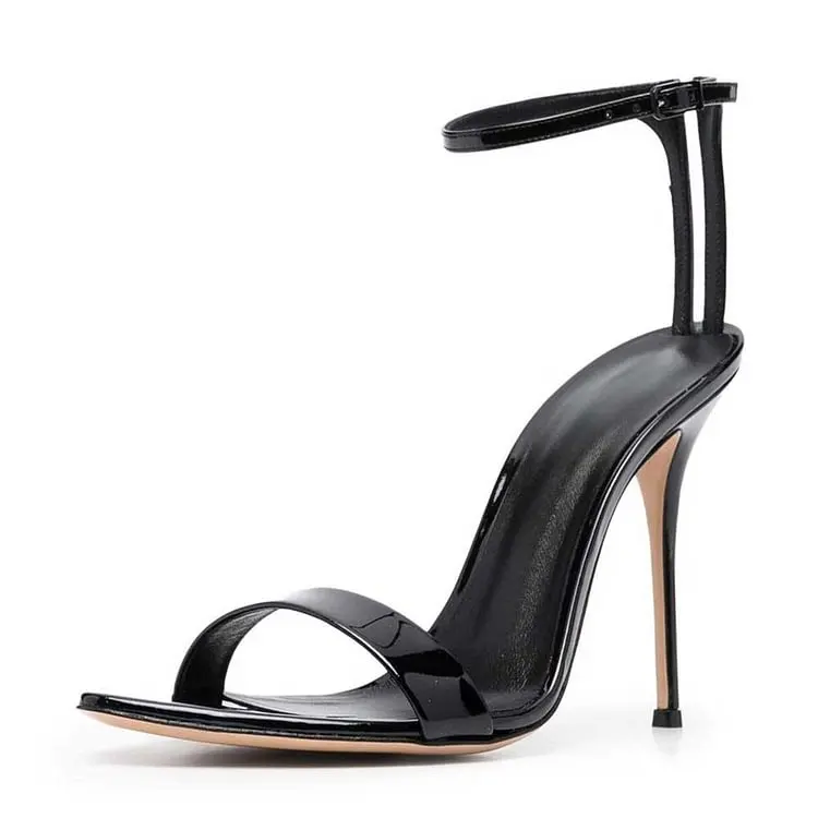 

Black Patent Leather Open Pointed Toe Ankle Strap High Heels Sandals Nude Open Pointy Toe Stiletto Heels Ankle Strap