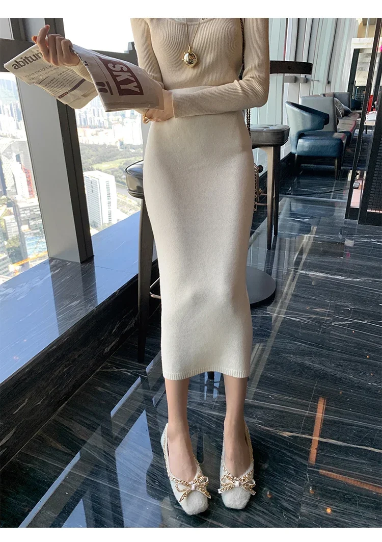 Knitted Skirt Women 2023 Autumn Winter New High Waisted Slit Leg Long Skirts Office Lady Vintage Elegant Solid Warm Skirt
Knitted Skirt Women 2023 Autumn Winter New High Waisted Slit Leg Long Skirts Office Lady Vintage Elegant Solid Warm Skirt