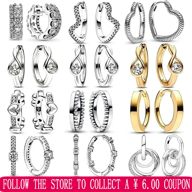 

Ladies Gift 925 Sterling Silver Eternal Earrings Pav é Close Set Double Ring Earrings Original Logo Women's Boutique Jewelry
