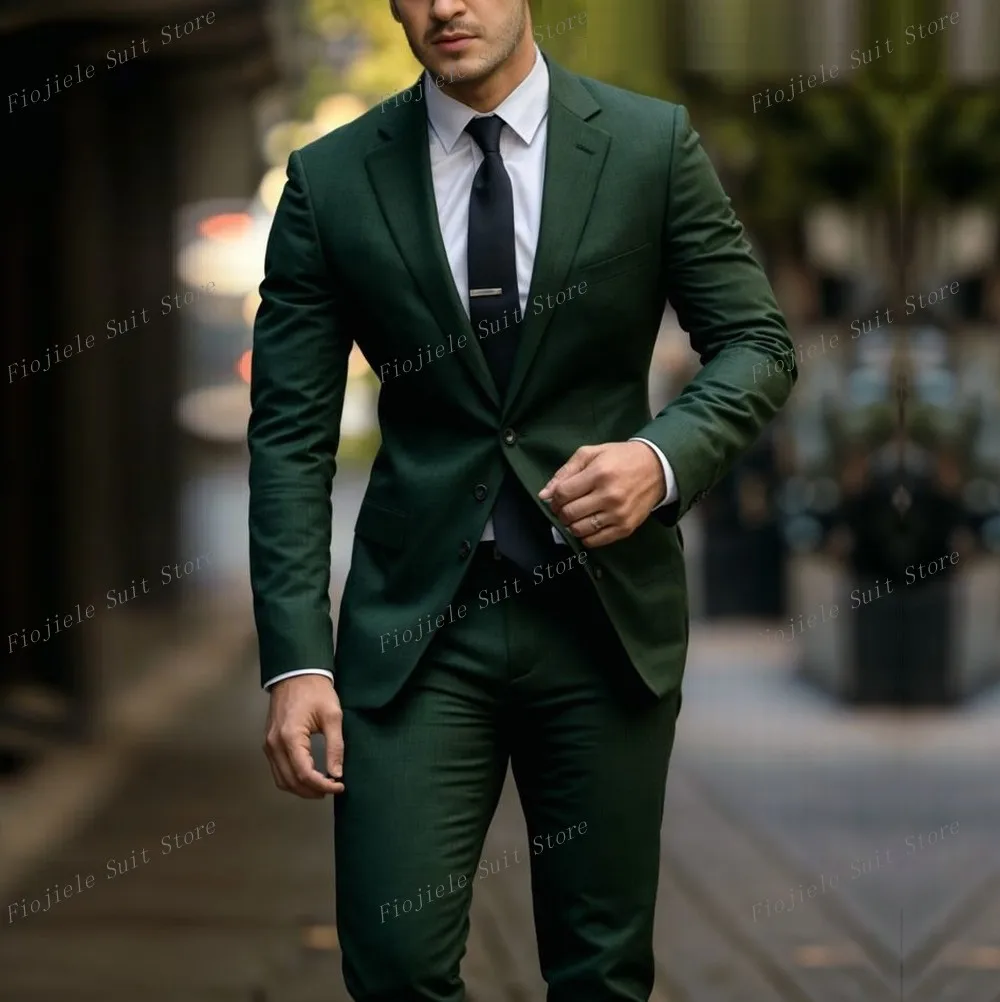 

New Dark Green Men Formal Occasion Business Prom Casual Suit Groom Groomsman Tuxedos Wedding Party Male 2 Piece Set Blazer Pants