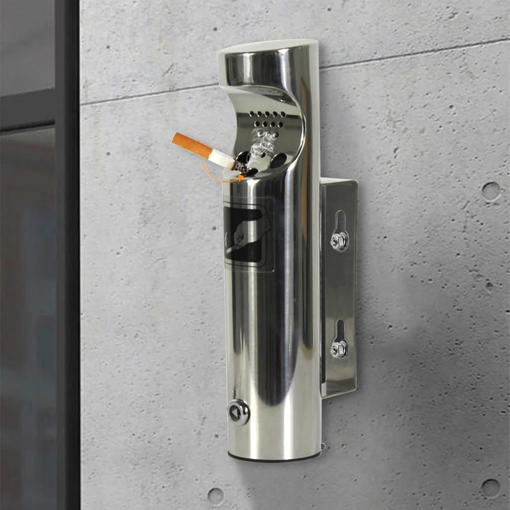 

Wall Mounted Cylinder Cigarette Ash Bin Stainless Steel Outdoor Ashtray Waterproof Save Space for Mall Hotel Elevator Entrance