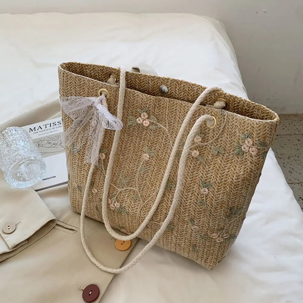 Woven Beach Tote - Large Straw Shoulder Bag with Magnetic Closure 4 S13710688063c448890ff65a9c488e21dM