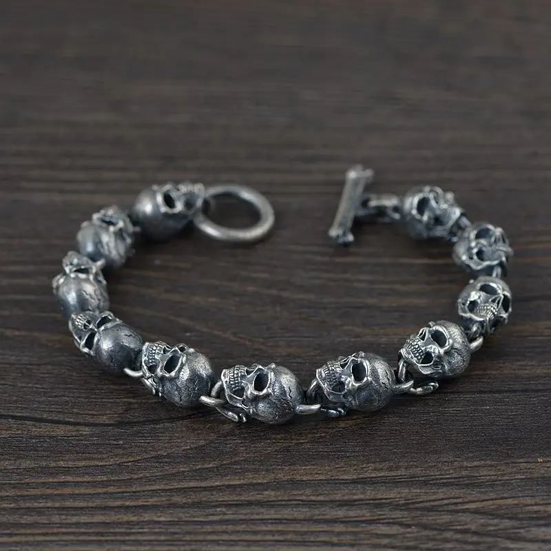 

XSL JIAMEI Sterling Silver Bracelet Retro Do Old Craft S925 Silver Stereo Skull Personality Bracelet Jewelry Gift