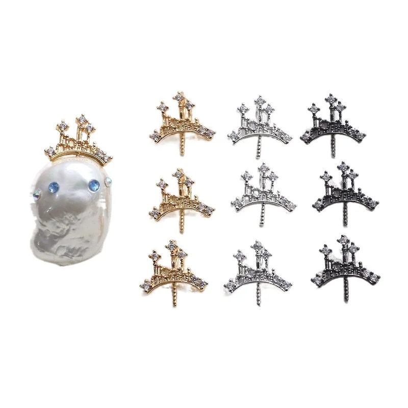 

1 * 14mm copper plated real gold inlaid zircon baroque pearl crown Witch Head accessories DIY hand jewelry materials 2pcs