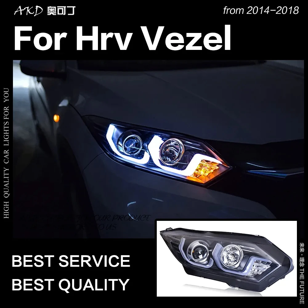 

AKD Front Lamp for Honda HR-V Headlights 2015-2018 HRV Vezel LED Headlight led DRL Double Lens Hid Bi Xenon Auto Accessories 2PC