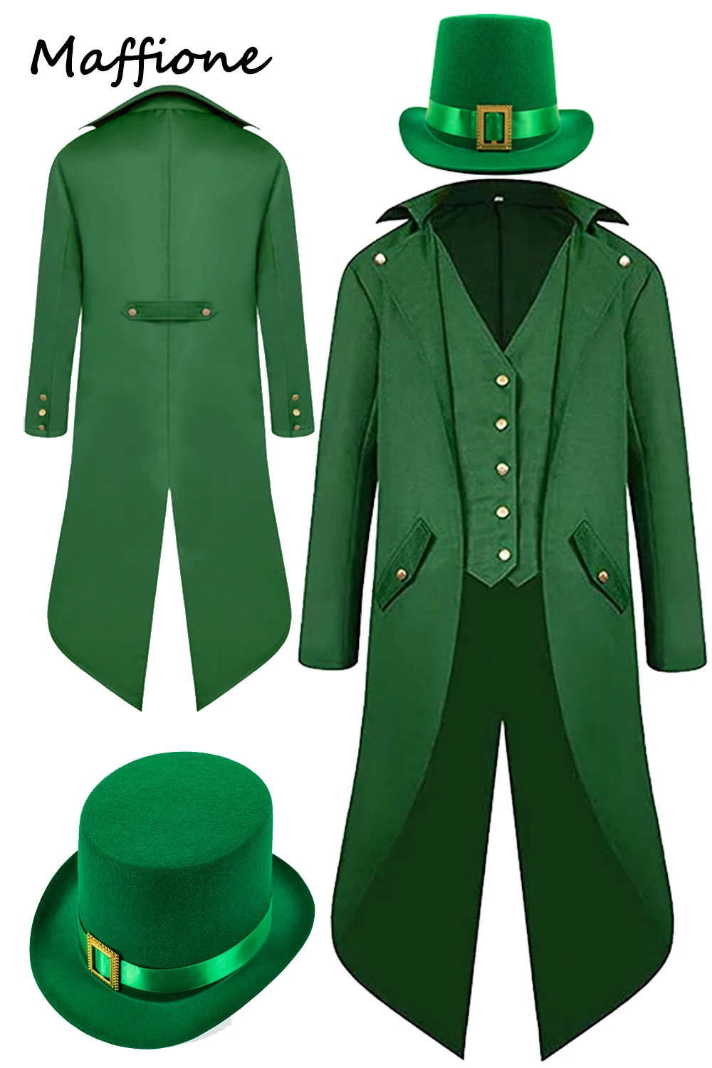 

Мужской зеленый костюм для косплея на День Св. Патрика, шляпа, мужской ретро костюм для косплея в стиле стимпанк, Мужская Маскировка, костюмы на Хэллоуин