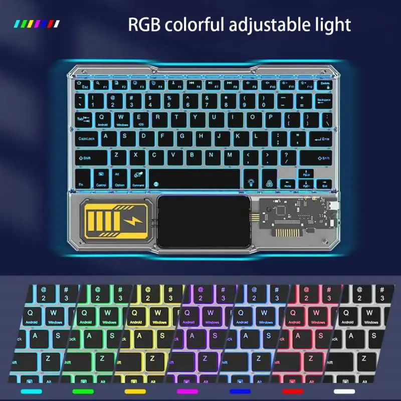 

Прозрачная RGB клавиатура с сенсорной панелью, перезаряжаемая Беспроводная клавиатура для iPad, Android, iOS, Windows, планшета