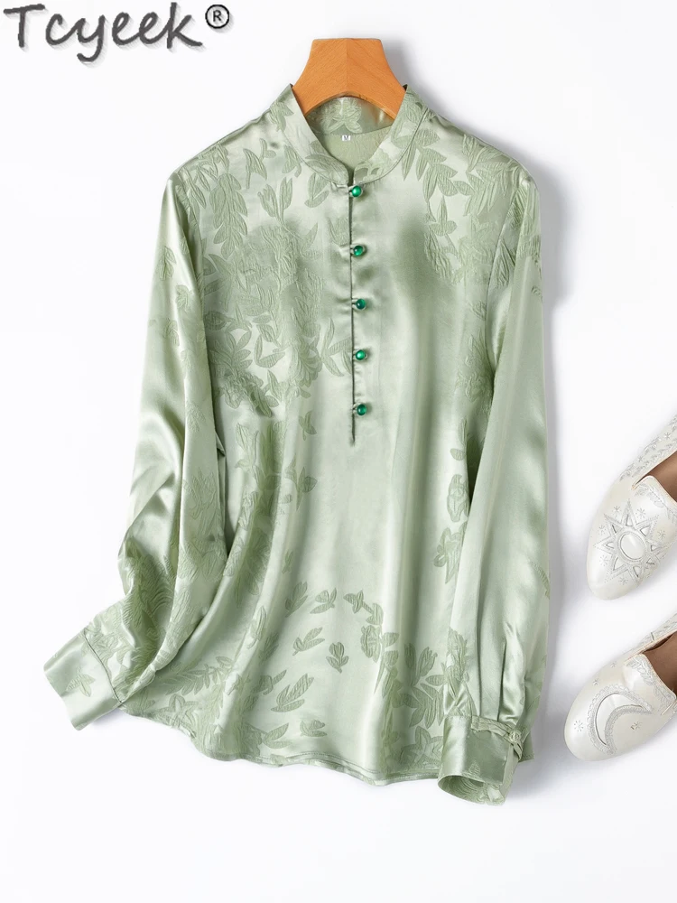 Tcyeek 50% Mulberry Silk Loose Blouses Spring Long Sleeve Top Women Clothes Women's Elegant Blouse Stand Collar Blusas Mujer
Tcyeek 50% Mulberry Silk Loose Blouses Spring Long Sleeve Top Women Clothes Women's Elegant Blouse Stand Collar Blusas Mujer