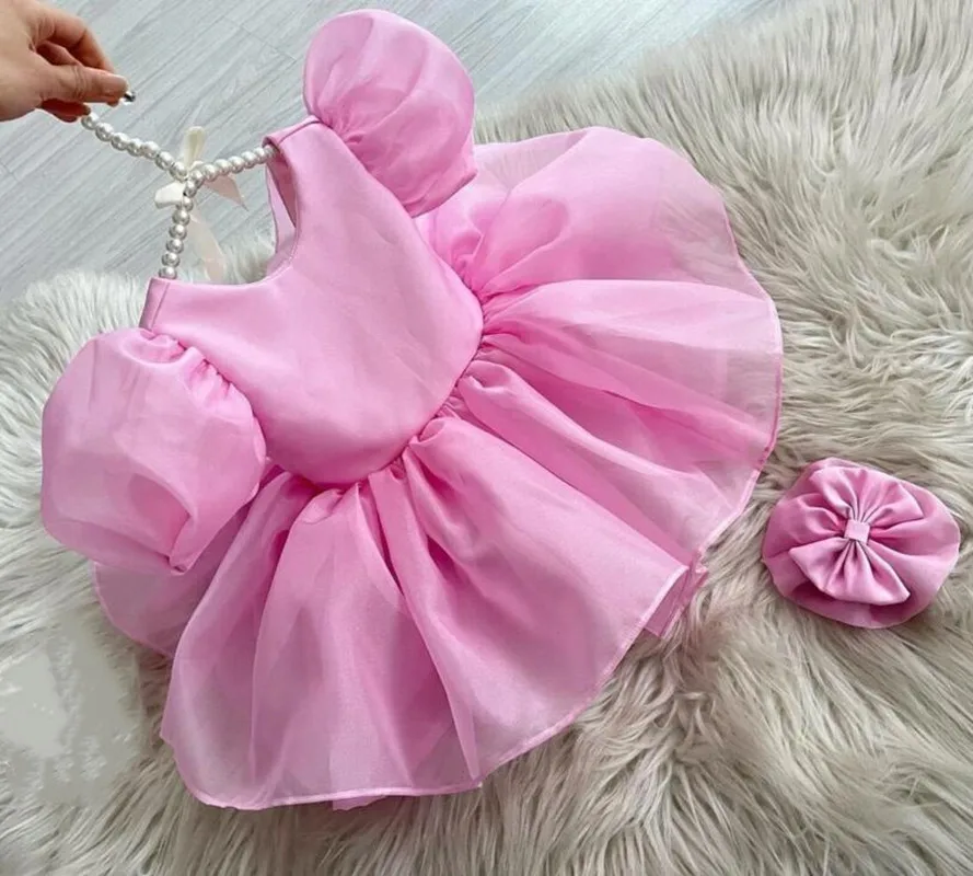 

Cute Pink Girl Dress with Bow Puffy Toddler Dress Formal Baby Tutu Outfit Pageant Girl Gown Kid 12m 18M 24M