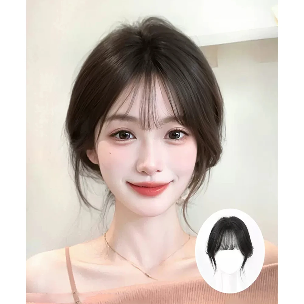 

100% Human Hair Wispy Bangs Clip in Bangs Natural Air Bangs Fringe with Temples Hairpieces for Women Curved Bang for Daily wear