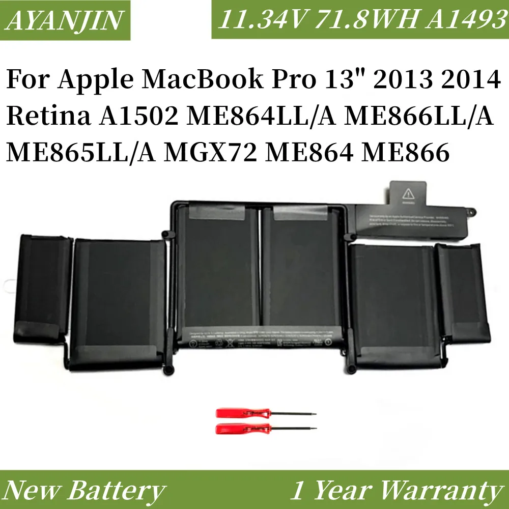 

71.8WH A1493 Laptop Battery for Apple MacBook Pro 13" 2013 2014 Retina A1502 ME864LL/A ME866LL/A ME865LL/A MGX72 ME864 ME866