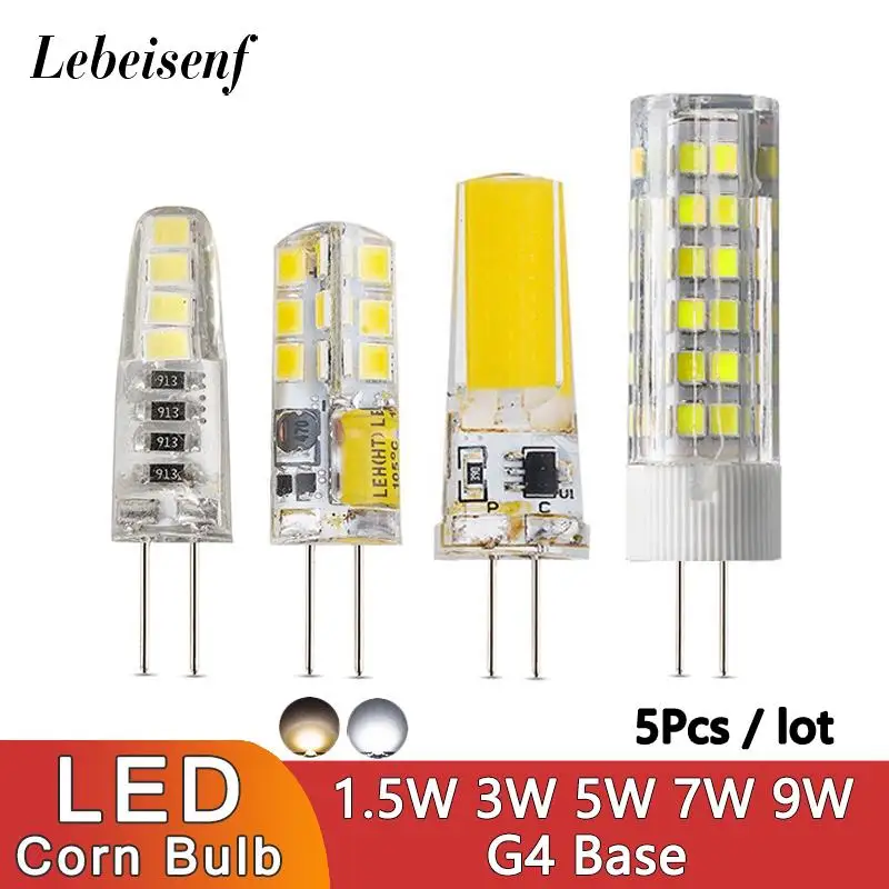 

5pcs/lot LED COB G4 Base Corn Light Bulb 1.5W 3W 5W 7W 9W 220V AC DC 12V Single Color Warm White 3000K Cool White 6000K