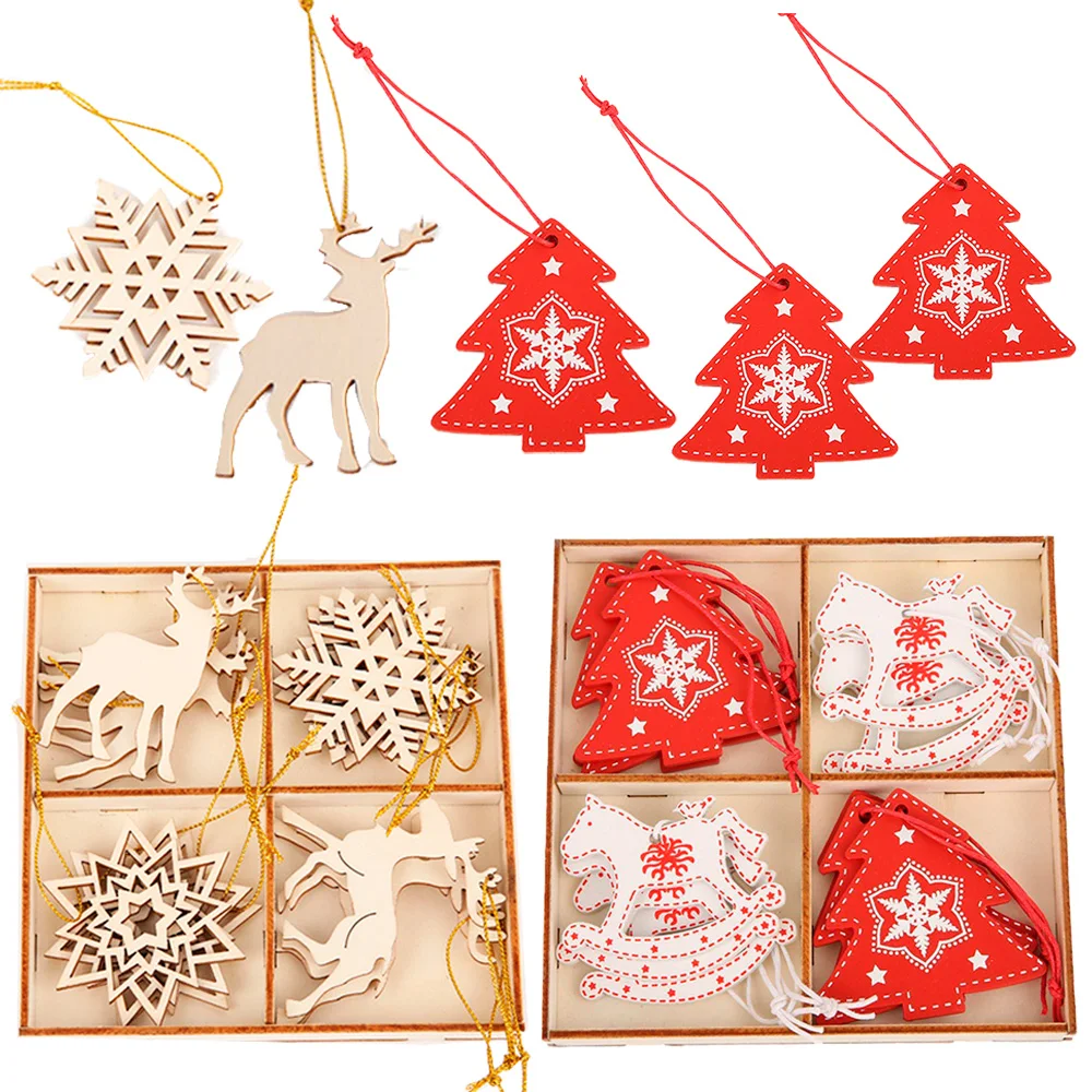 

12 pcs Tree Decoration Wooden Snowflakes Christmas Crafts Ornaments Unfinished Cutouts Elk Shaped Hanging Ornament