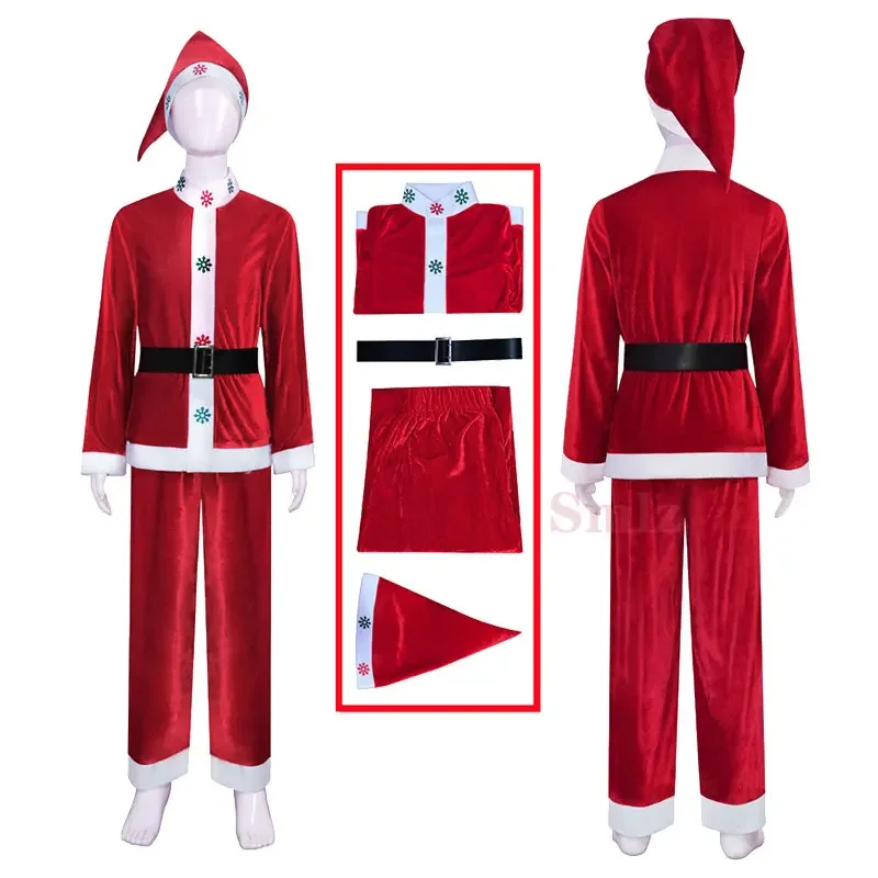 

Рождественский костюм Санта-Клауса для девочек и мальчиков, Красный Эльф, косплей, семейная Рождественская вечеринка, косплей, маскарадный костюм на новый год, комплект одежды