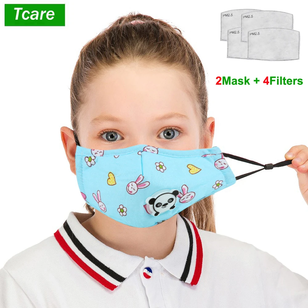 

Tcare 2Pcs Children Kids PM2.5 Anti Dust Face Mouth Mask with Breather Valve Reusable Breathable Cotton Protective Mouth Mask