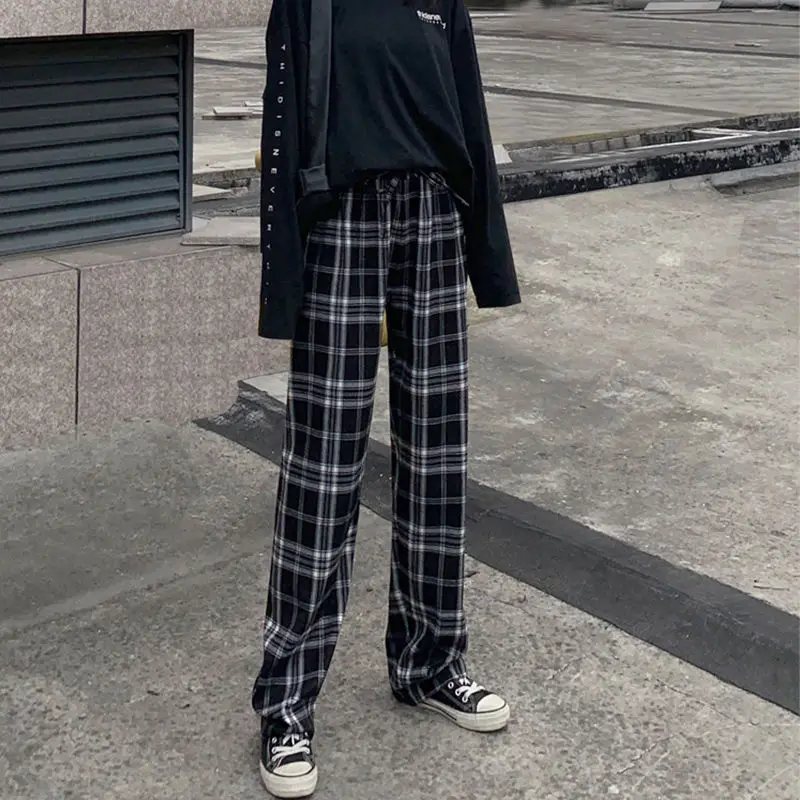 Casual Wide Leg Pants Women Korean Summer Chic Fashion Black Plaid Womens Trousers High Waist Pockets Schoolgirls Streetwear New
Casual Wide Leg Pants Women Korean Summer Chic Fashion Black Plaid Womens Trousers High Waist Pockets Schoolgirls Streetwear New