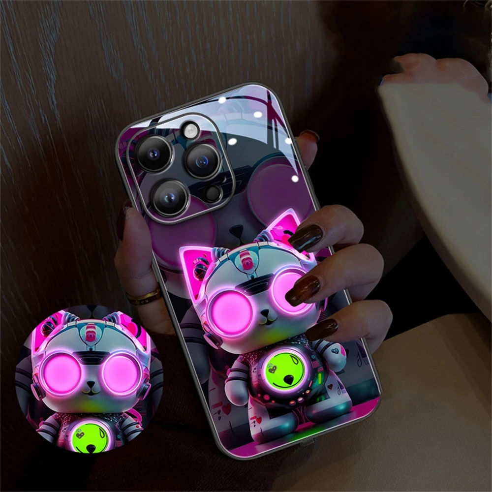 

Fashion Couple Lovers Cool Cats LED Light Glowing Luminous Phone Case For Samsung S24 S23 S22 S21 S20 FE Note 20 Plus Ultra A54
