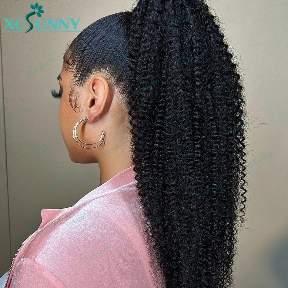 

Kinky Curly Drawstring Ponytail Human Hair Burmese Natural Ponytail Human Hair Extension For Black Women 95g/120g Double Drawn