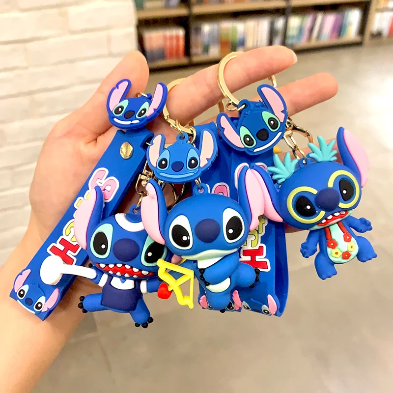 

Anime Disney Keychain Cartoon Lilo Stitch Cute Doll Keyring Ornament PVC Silicone Pendant Car Cartoon Bag Key Chain Pendant Gift